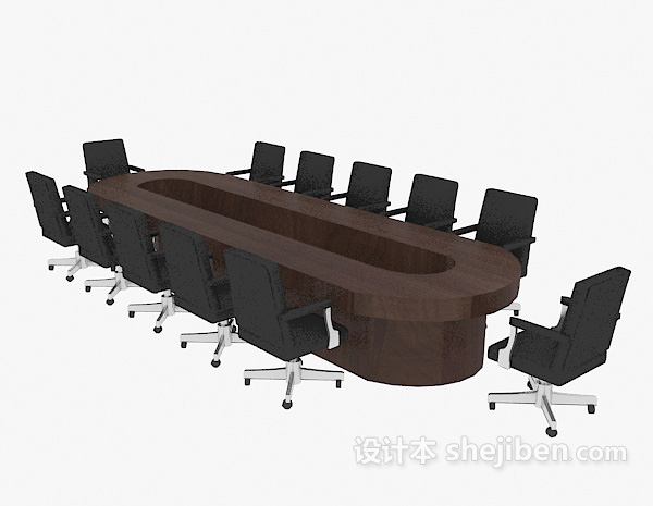 实木办公会议桌椅3d模型下载