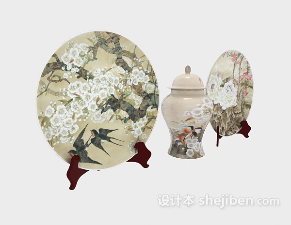 印花瓷器摆设品3d模型下载