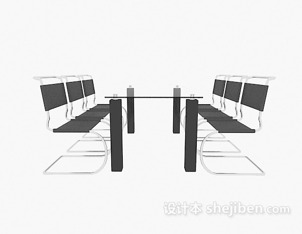 简约玻璃会议桌椅3d模型下载