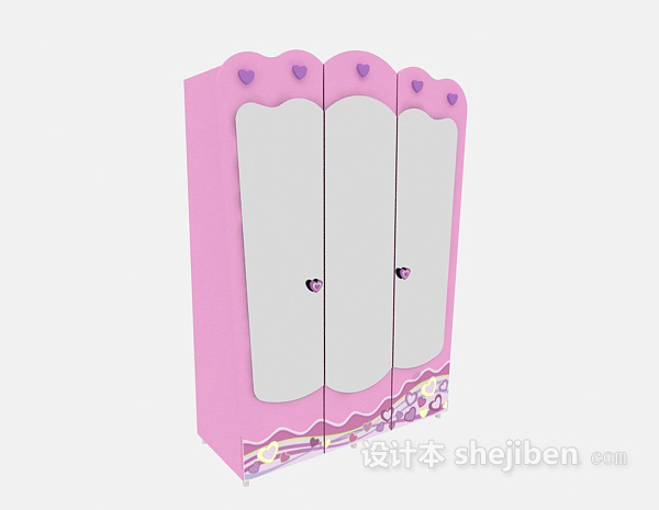 可爱儿童粉色衣柜3d模型下载