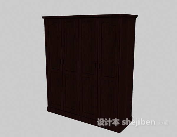 高档实木四门衣柜3d模型下载