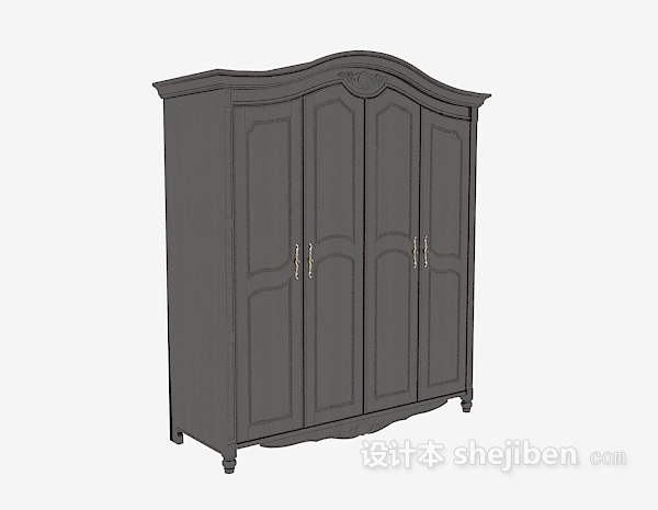 欧式三门衣柜3d模型下载