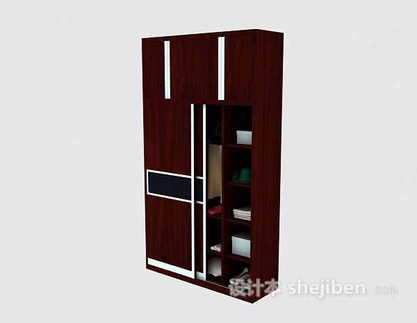 带隔间推拉衣柜3d模型下载