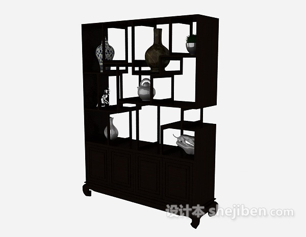 中式黑色展示柜3d模型下载