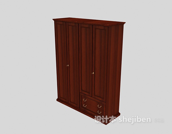 中式古典两门衣柜3d模型下载