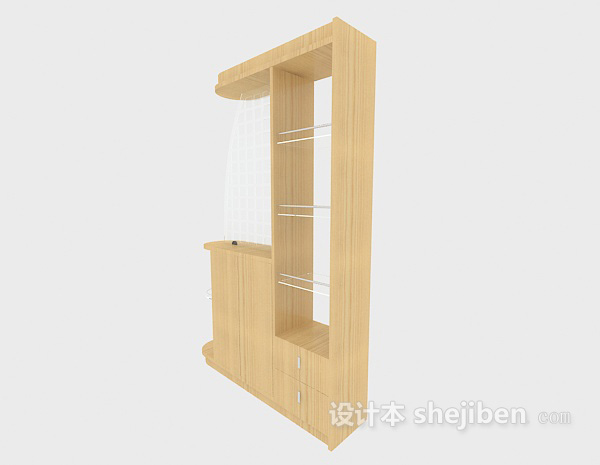 实木玄关展示柜3d模型下载