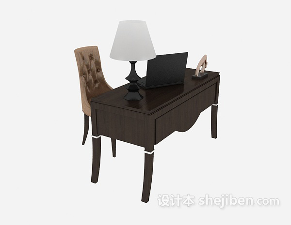 棕色实木书桌3d模型下载