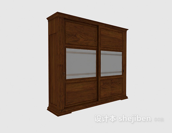 中式棕色衣柜3d模型下载