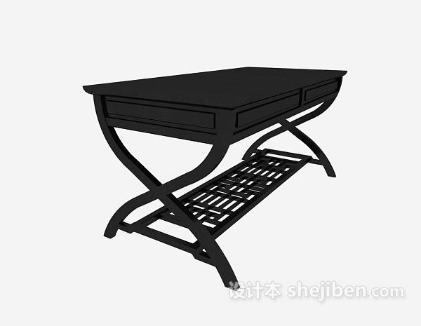 中式黑色书桌3d模型下载