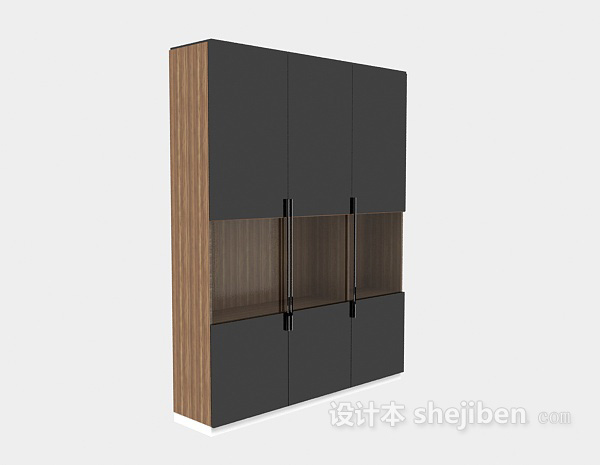 三门带隔间衣柜3d模型下载