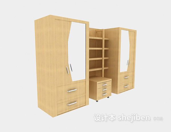 多功能带玻璃镜衣柜3d模型下载