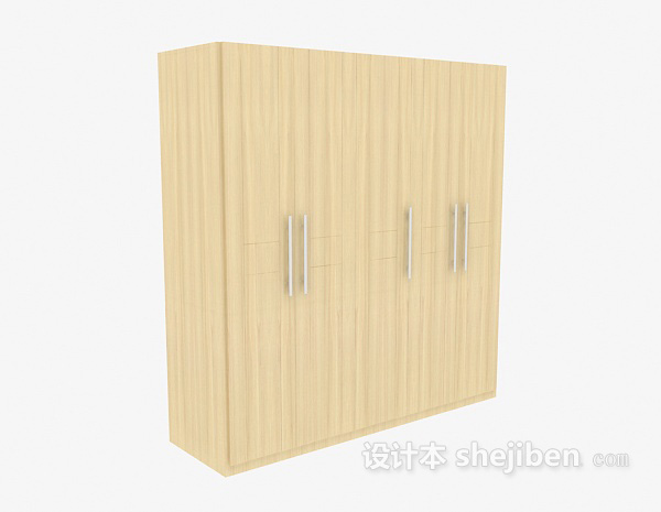原木四门衣柜3d模型下载
