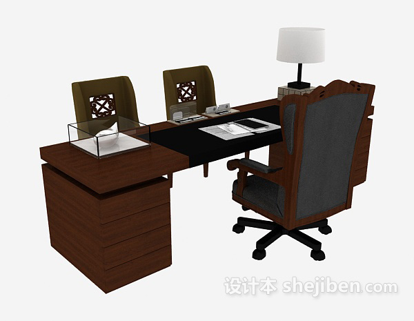 经理实木办公桌椅3d模型下载