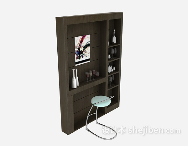 现代风格木质展示柜3d模型下载