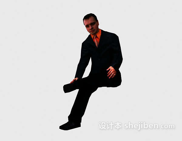 西装男人坐姿max人物3d模型下载