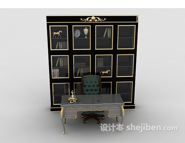 书房桌椅3d模型下载