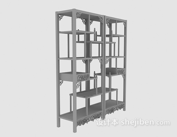 高精度中式博古架3d模型下载