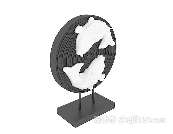 中式双鱼雕塑摆件3d模型下载
