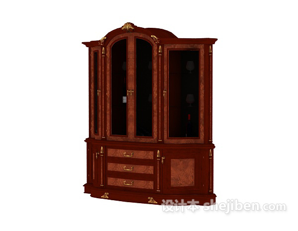美式酒柜3d模型下载