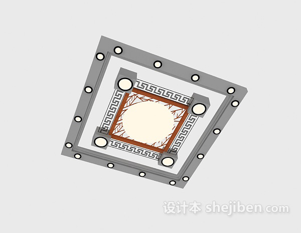 现代中式吸顶灯3d模型下载