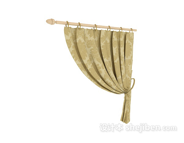 黄色欧式窗帘3d模型下载