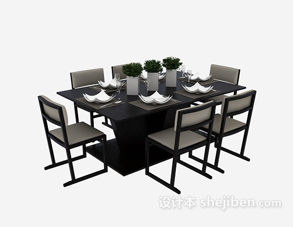现代时尚多人餐桌3d模型下载