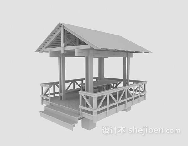 木制凉亭3d模型下载