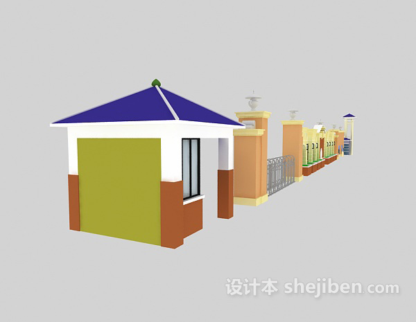 小区学校铁门3d模型下载