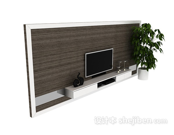电视墙盆栽3d模型下载