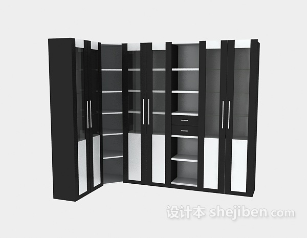现代风格转角书柜3d模型下载