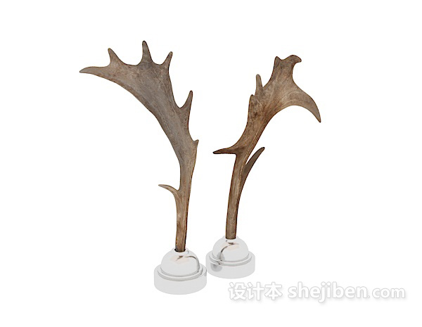 北欧木质鹿角摆件3d模型下载