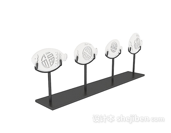 鱼元素雕塑摆件3d模型下载