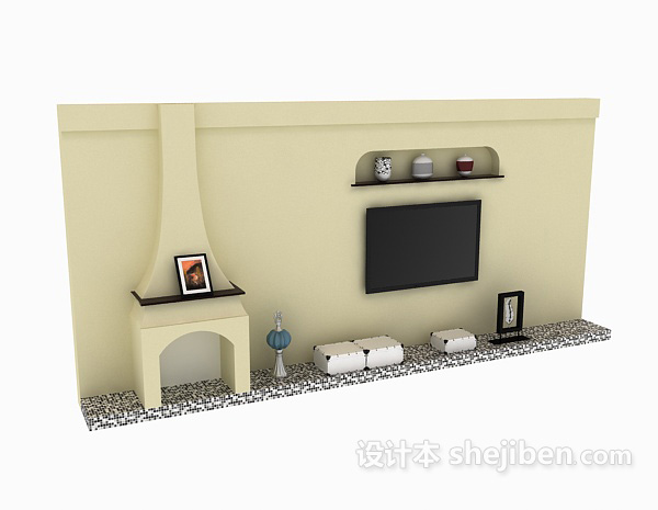 白色电视墙3d模型下载