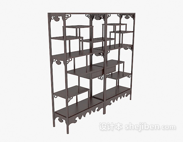 经典中式博古架展示柜3d模型下载