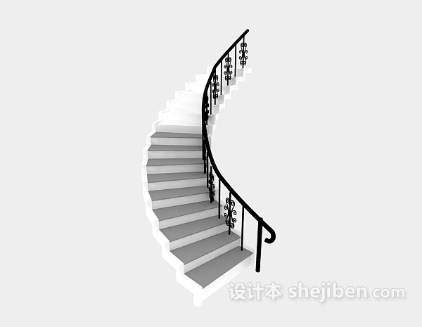 家用阁楼钢木旋转楼梯3d模型下载