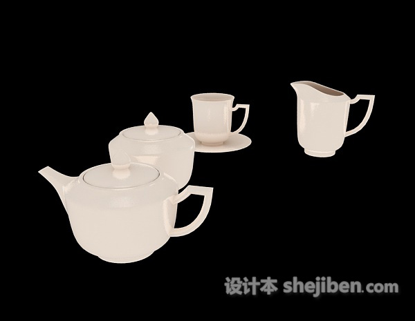 白色经典型茶具3d模型下载