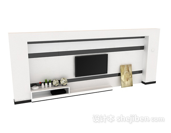 现代风格电视墙3d模型下载