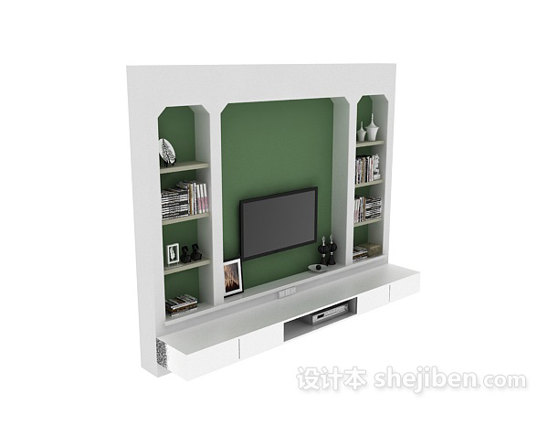 白色电视背景墙3d模型下载