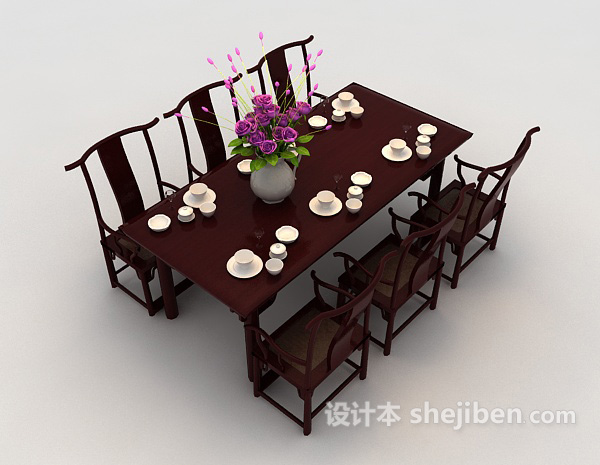 新中式餐桌3d模型下载