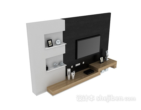 黑色电视墙3d模型下载