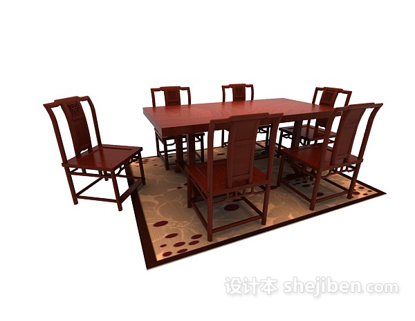 原木板桌3d模型下载