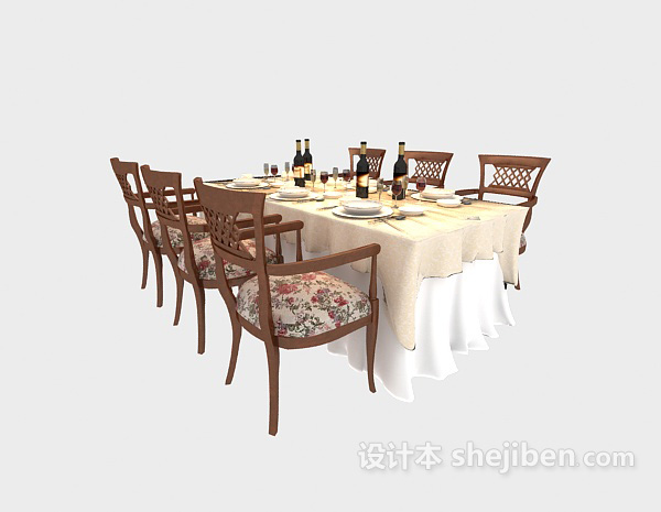 美式风格餐桌桌布3d模型下载