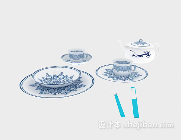 青花瓷盘3d模型下载