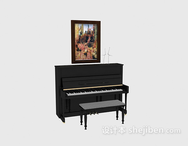 油画黑色钢琴3d模型下载