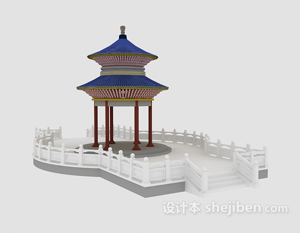 四角亭子3d模型下载