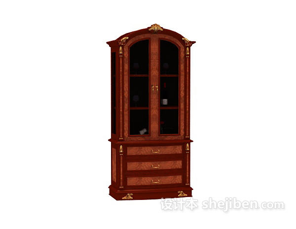 美式酒柜3d模型下载
