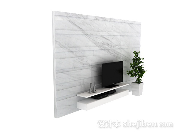 白色电视墙3d模型下载