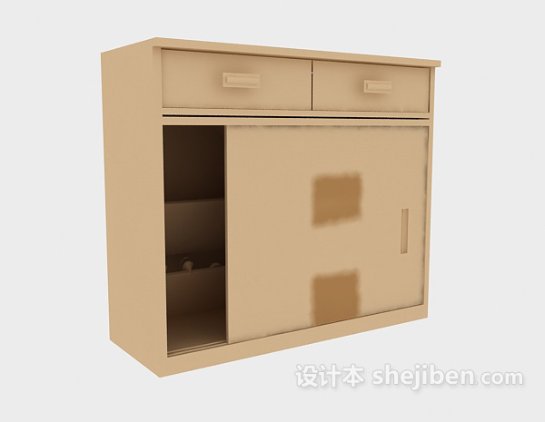 实木滑门玄关鞋柜3d模型下载