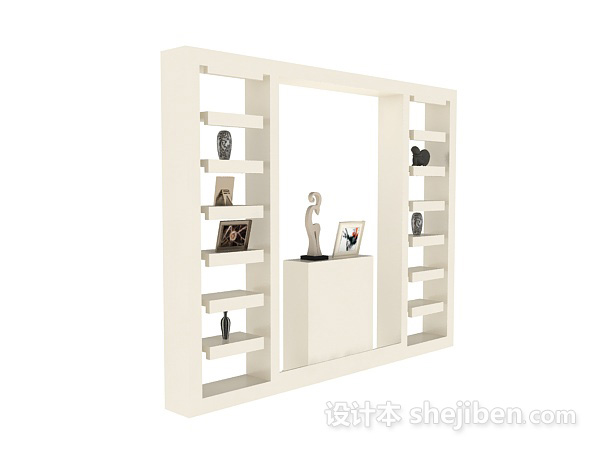 纯白欧式博古架展示装饰柜3d模型下载