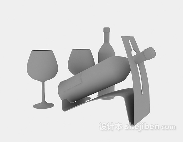 红酒酒架和玻璃高脚酒杯3d模型下载
